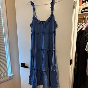 J. Crew Midi Blue Sleeveless Ruffle Dress